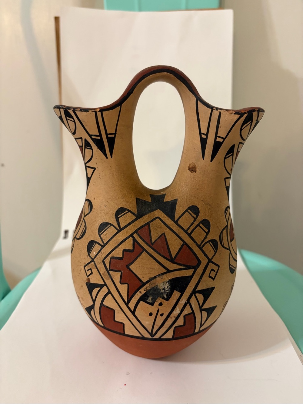 Vintage 1972 Jemez Pueblo Wedding Vase 8.25x 5 Signed by Flora C. Gachupin